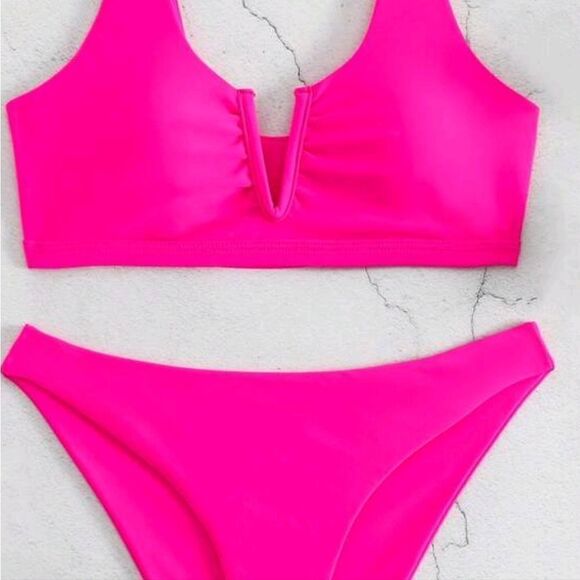 Swim Sale Pink V-Shaped Two Peice Bikini in Magenta size M - Picture 16 of 16